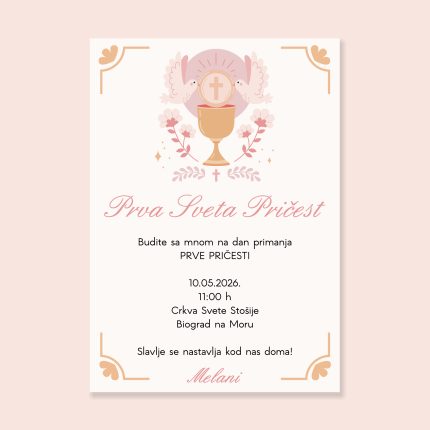 Pozivnica pričest kalež golubice